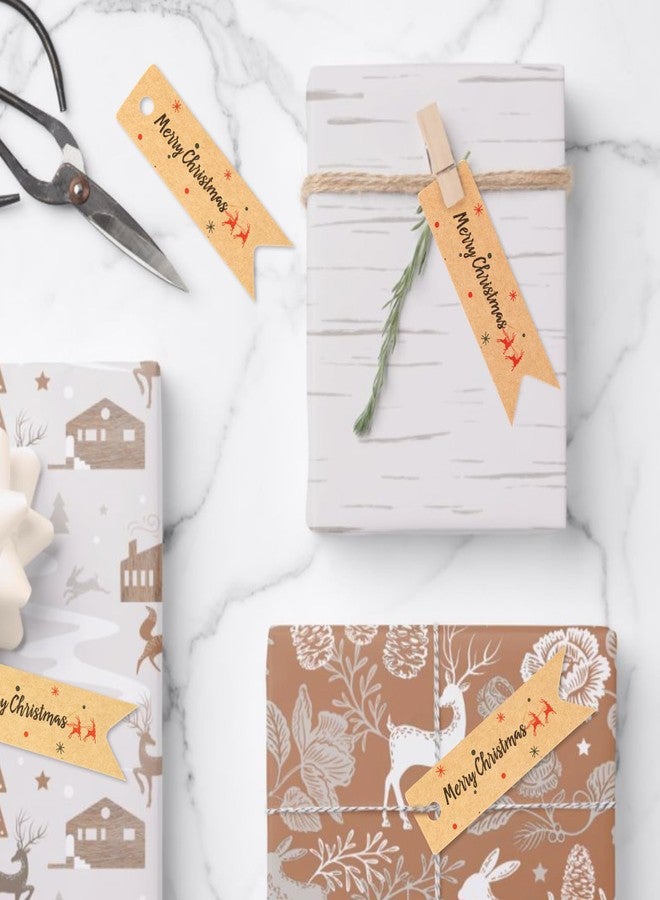 Festiko® 100 Pcs Merry Christmas Gift Tags with Twine Kraft Paper (2 x 7 cm), Xmas Tags for Gift Wrapping, Christmas Labels with String - Image 4